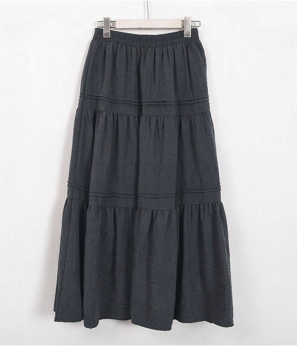 Women's Pin Tuck Tiered Ruffle Maxi Skirt Soft Peach Fabric Long Skirt