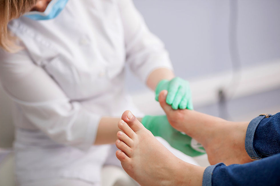 A foot care nurse is providing mobile foot care service