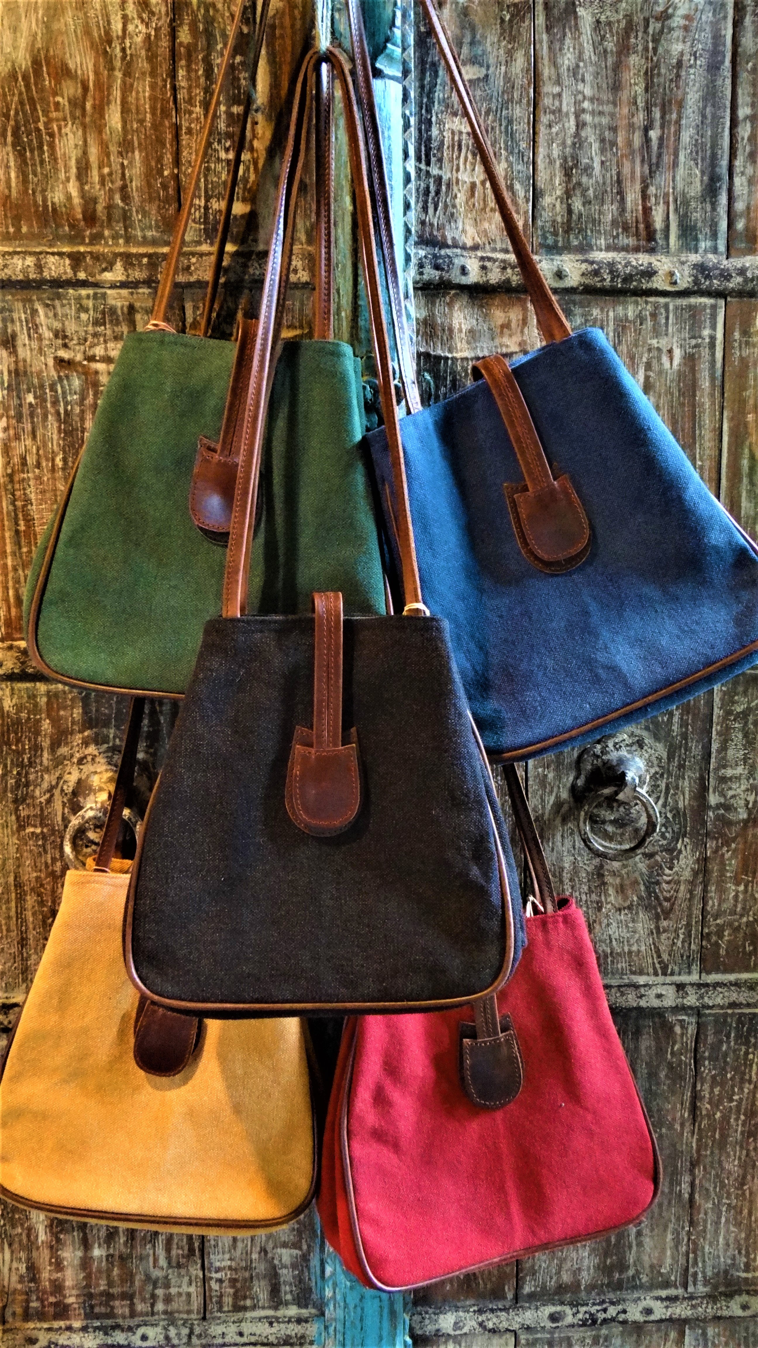 Suko, Stone Wash Canvas Full Grain Leather Bags with Top End Hardware