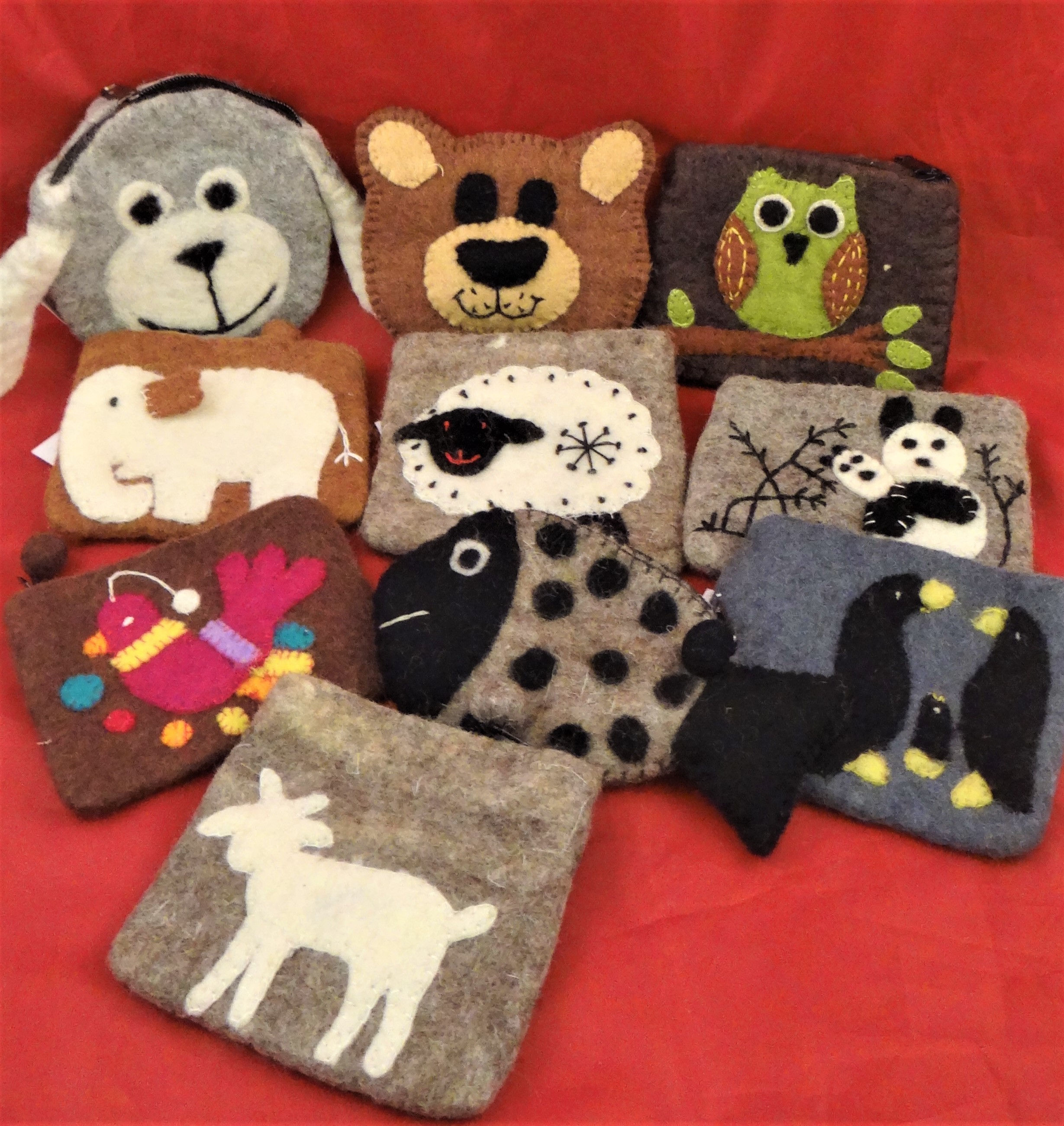 Felted Yak Wool Zipper Animal Pouches