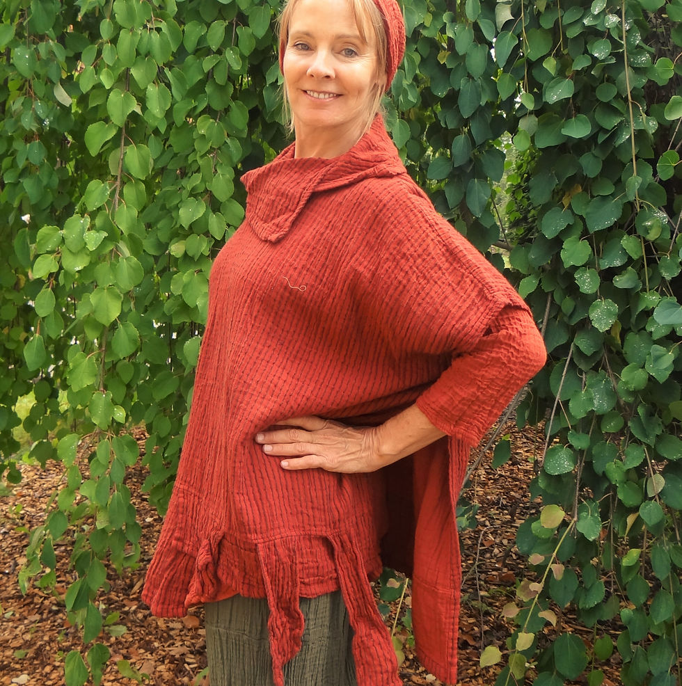 Thumbnail: Fringed Poncho in Stripey Cotton Waffle:40