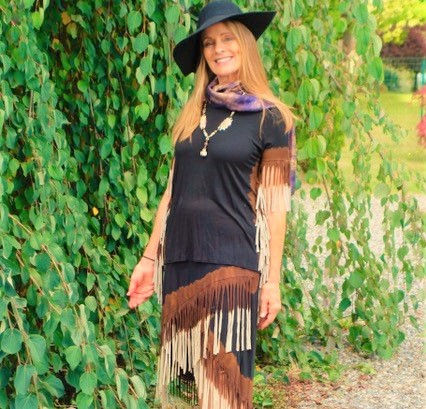 Thumbnail: French Terry Long Tri-Color Fringed Skirt