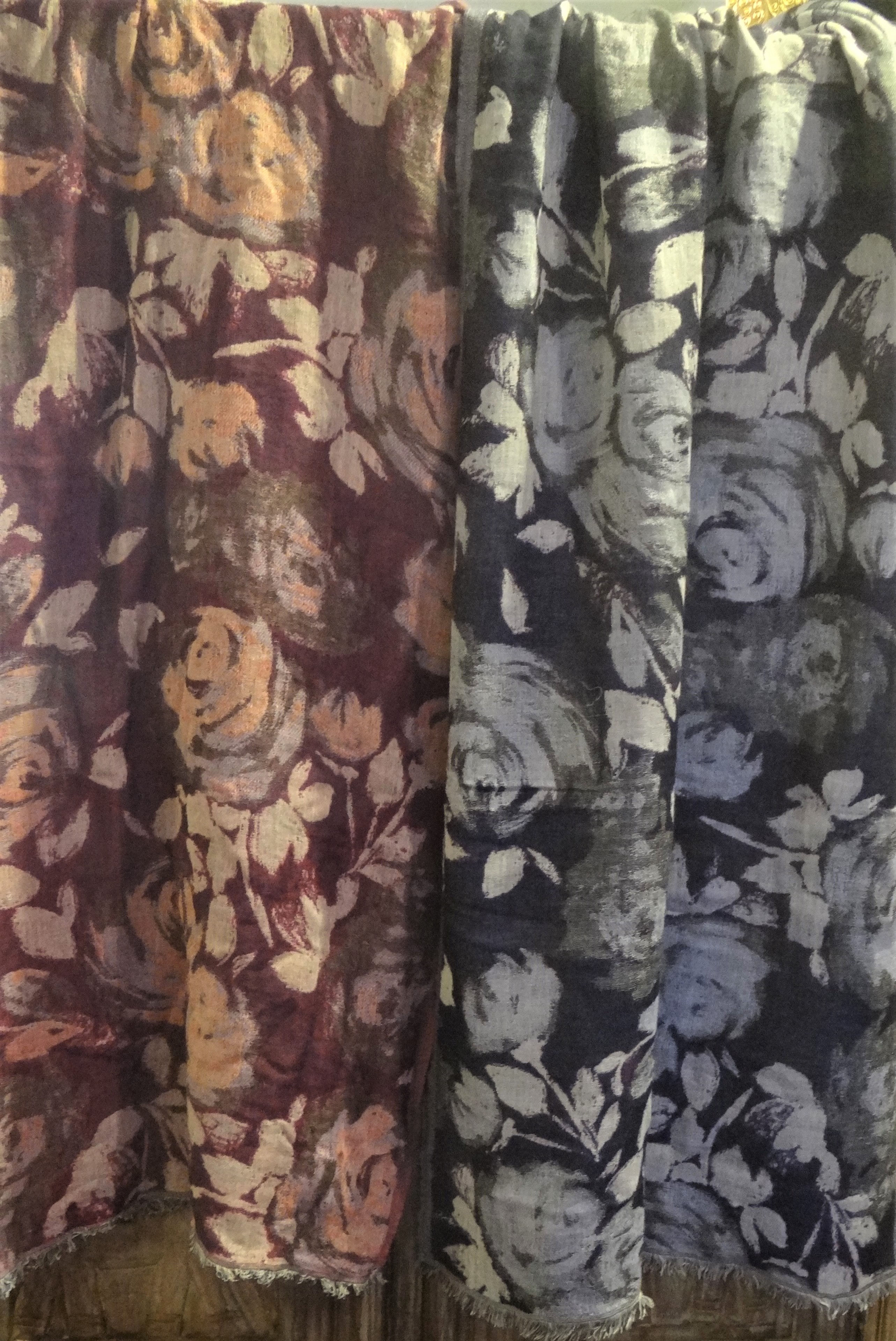 Kimber, Merino Wool & Cotton Blend Scarves with Nostalgic Roses