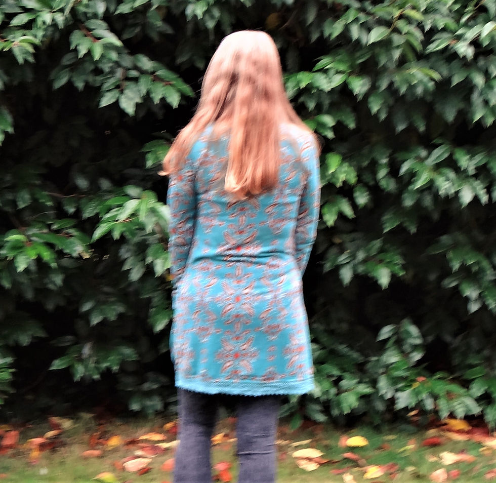 Thumbnail: Sweater Dress in Turquoise & Burnt Orange Paisley Long Sleeve