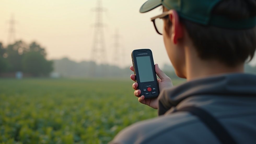 Close-up view of a person measuring air quality with a handheld device