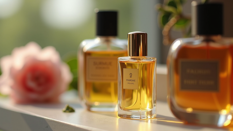 Close-up view of a beautifully arranged selection of luxury fragrance samples