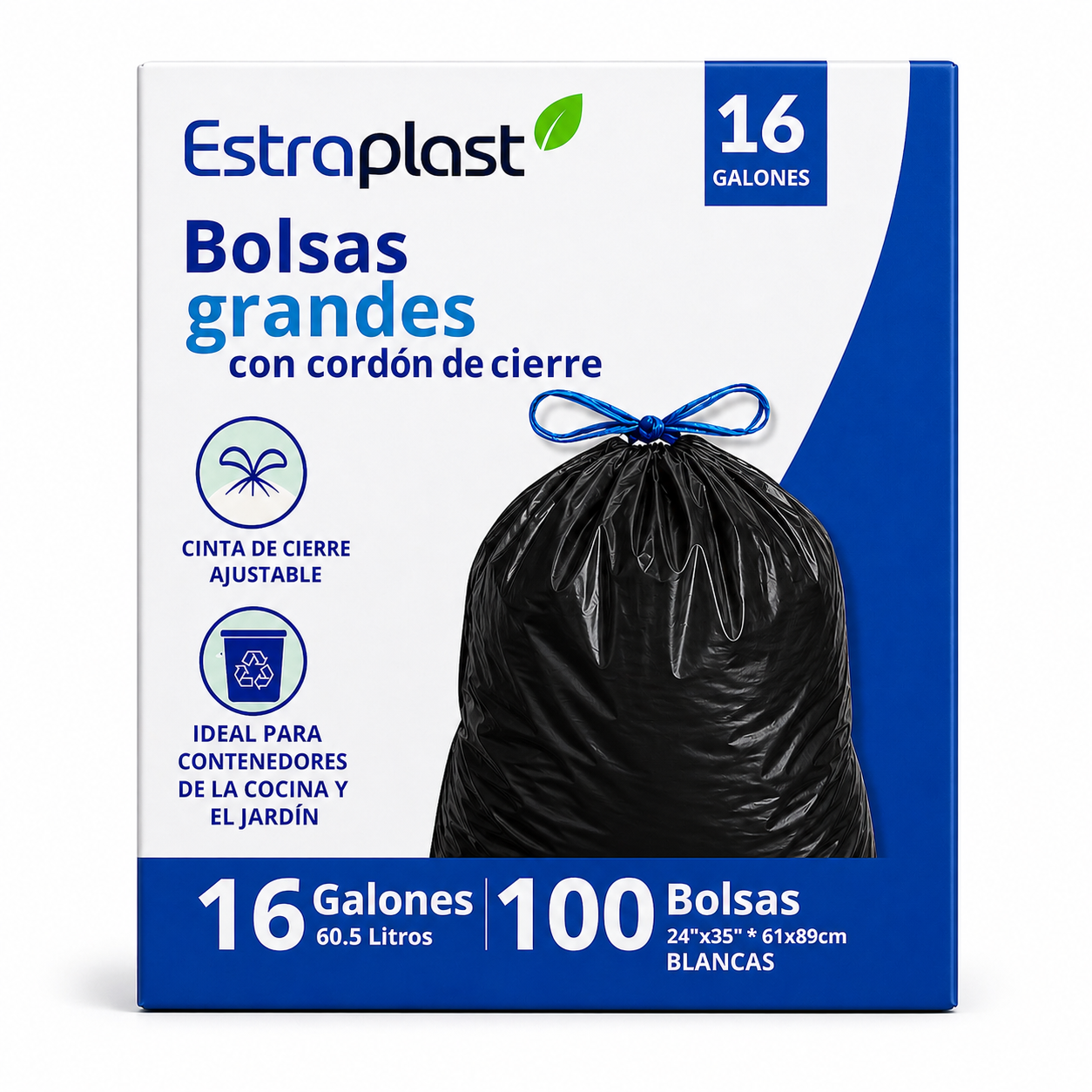 Bolsas Grande con Cordón de Cierre | 100 Bolsas | 16 Galones / 60.5 Litr