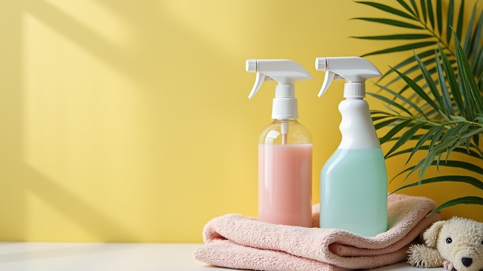 High angle view of eco-friendly cleaning supplies arranged neatly