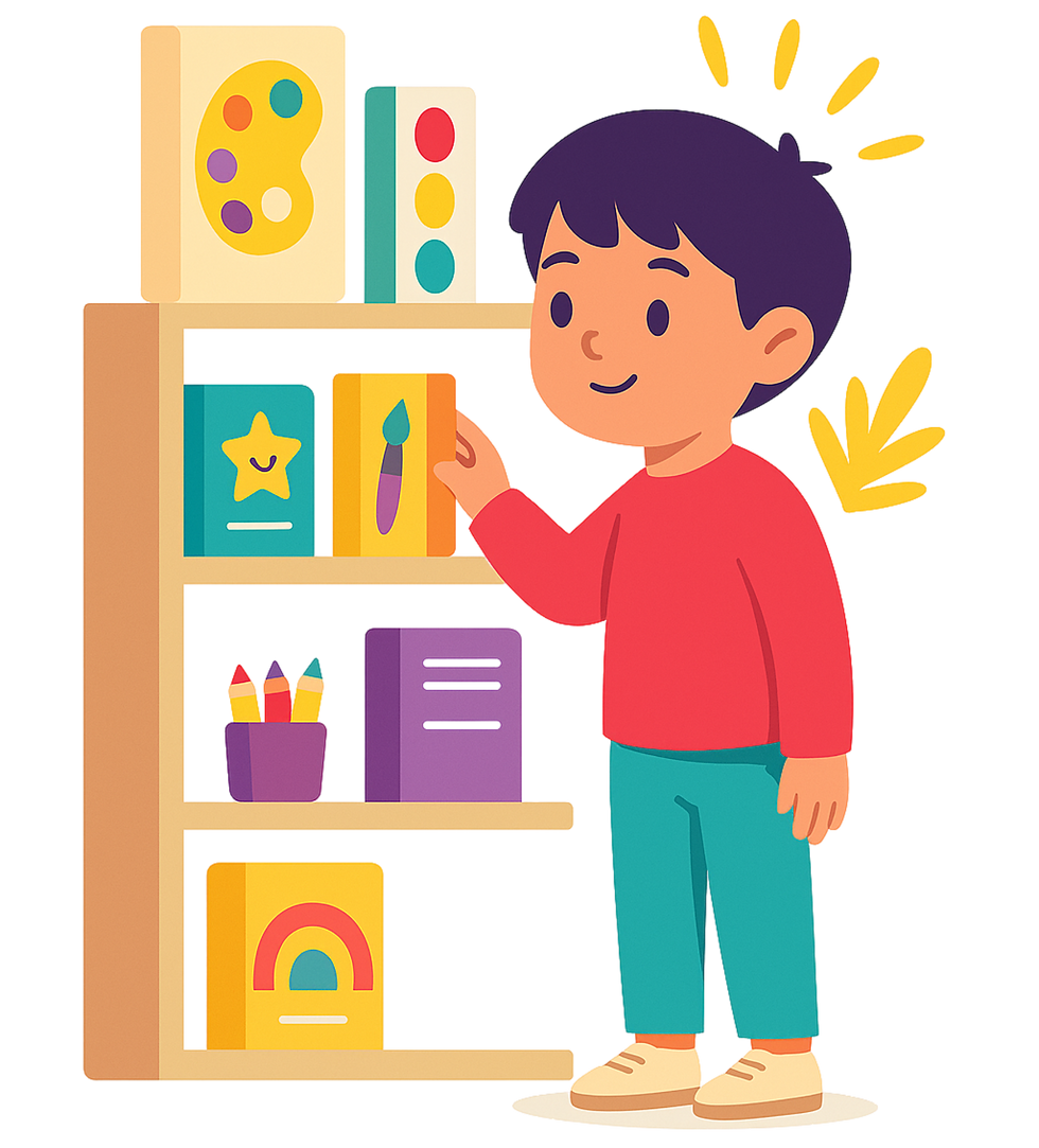 Boy picking up a book