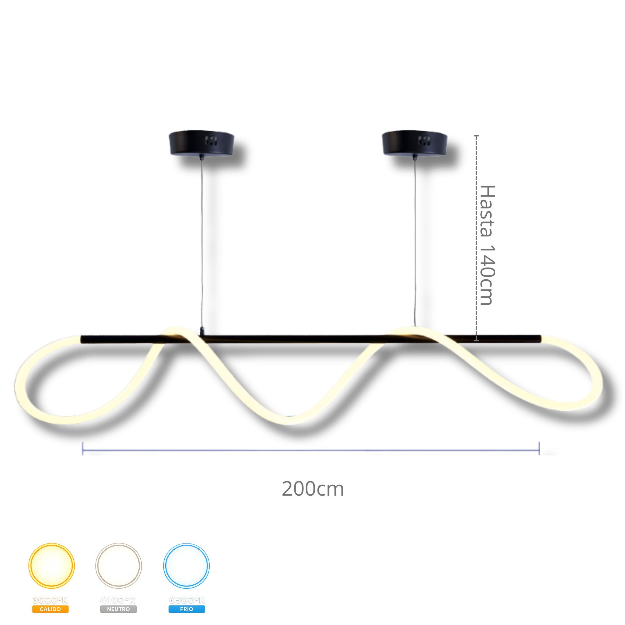 Lampara DECO Colgante 200cm 3CCT Negra120w 091-61201