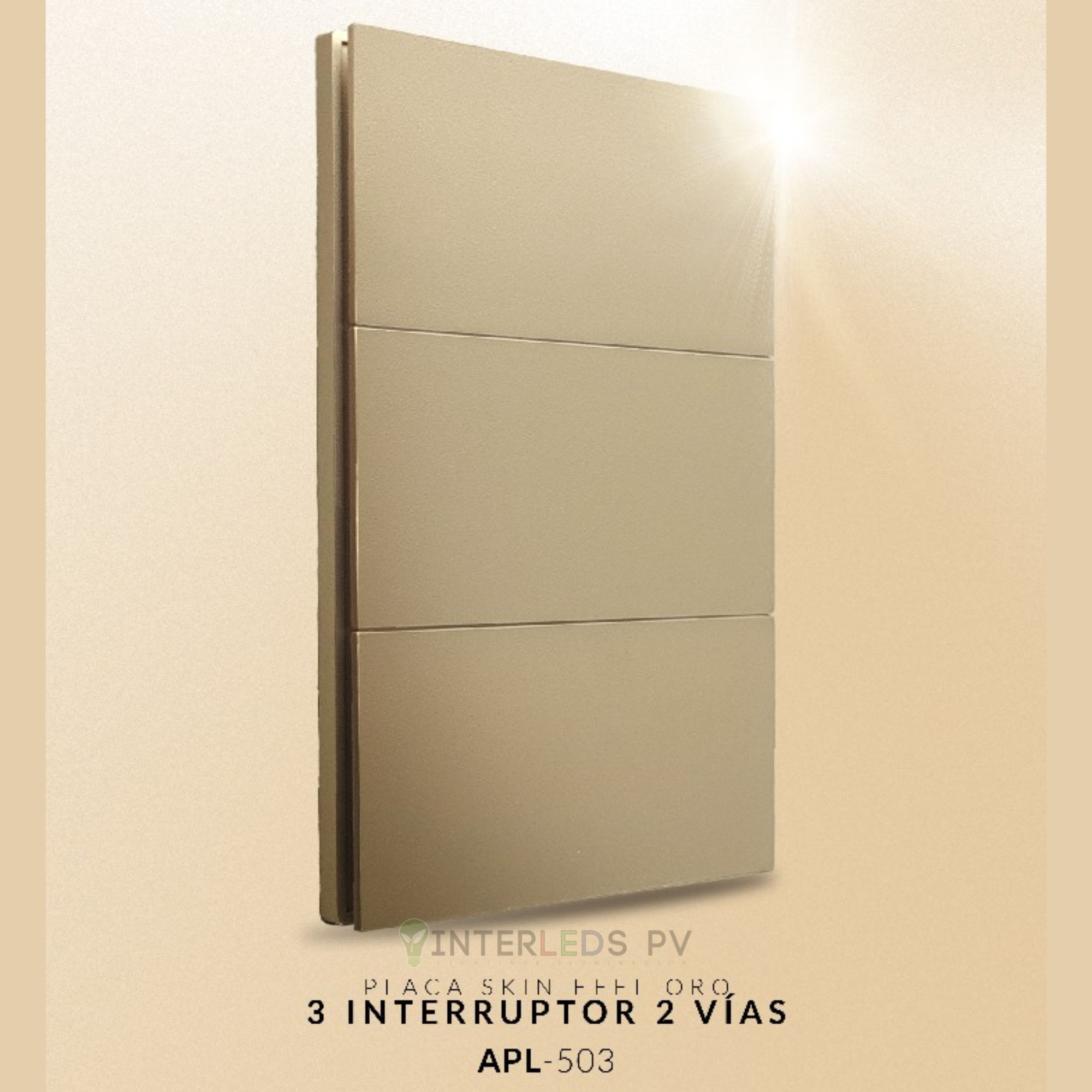 Placa Luxury Apagador De 3 Interruptor 3 Vias Color Oro 74X112Mm Skin APL-503