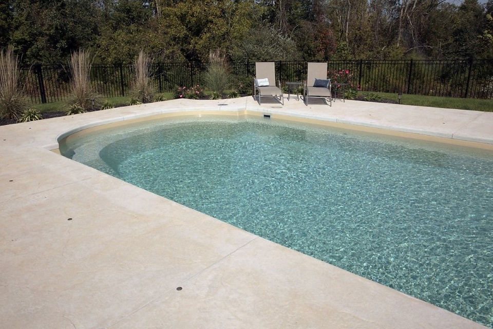 The River Pool L36 Fiberglass Pool in the Sandstone Pool Color