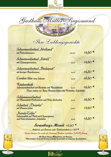 Speisekarte Gasthaus MüllerSiegismund