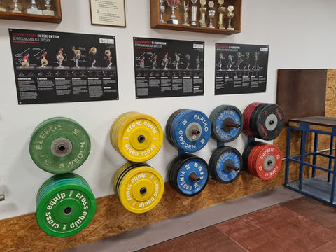 Unser Trainingsraum, Gewichtsscheiben an der Wand