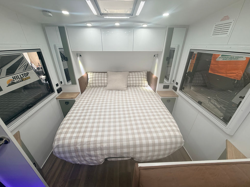 Thumbnail: queen bed Australian made tandem axle family bunk caravan