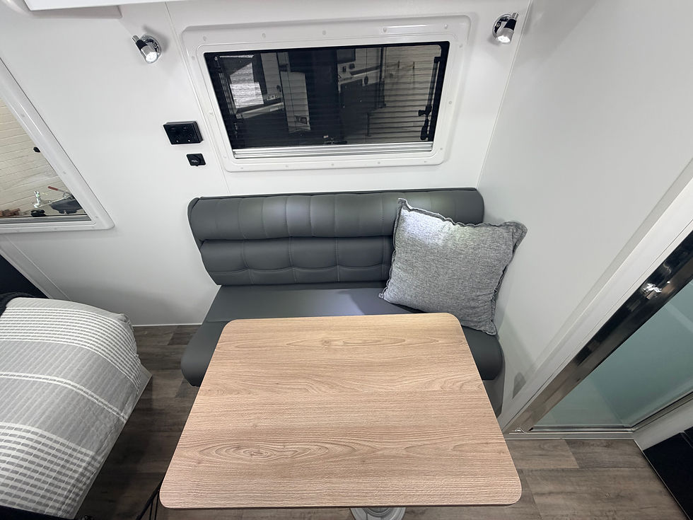 Thumbnail: Hilltop H15 Karijini caravan kitchen and seating – compact Australian-built off-road caravan