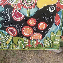 Big bad rooster in the garden._by artist