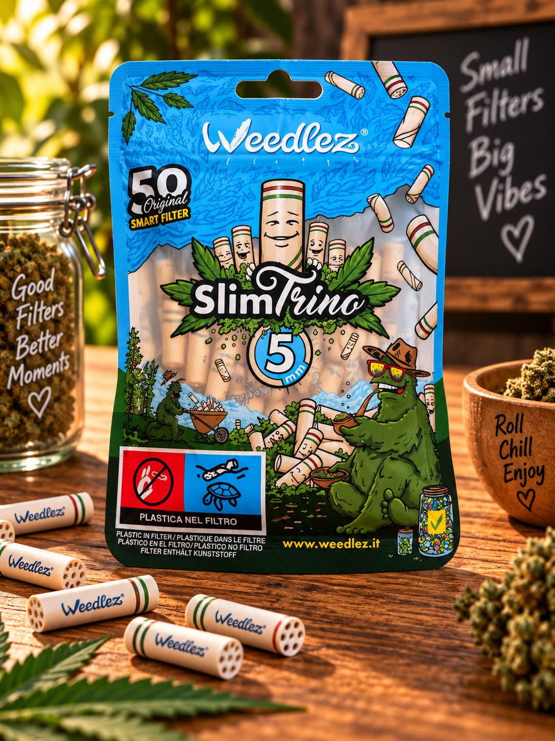 Weedlez® Smart Filter ø 5mm – Slim Trino | 50 Stk. | Aktivkohlefilter