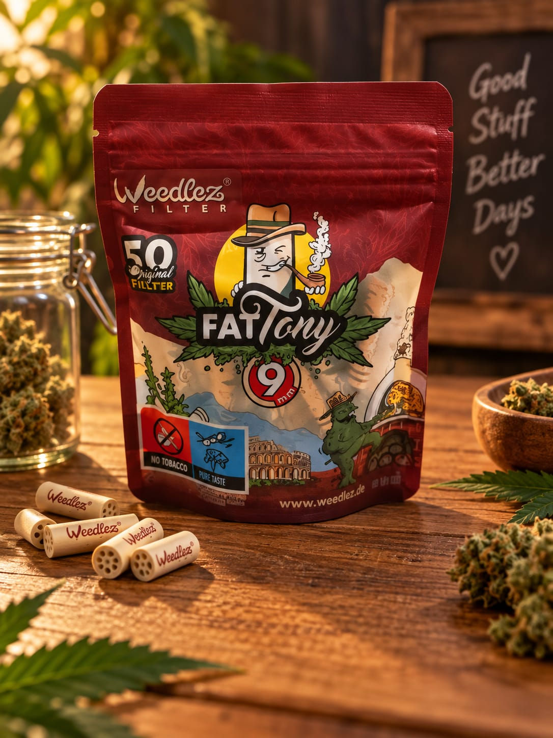 Weedlez® Smart Filter ø 9mm – Fat Tony | 50 Stk. | Aktivkohlefilter