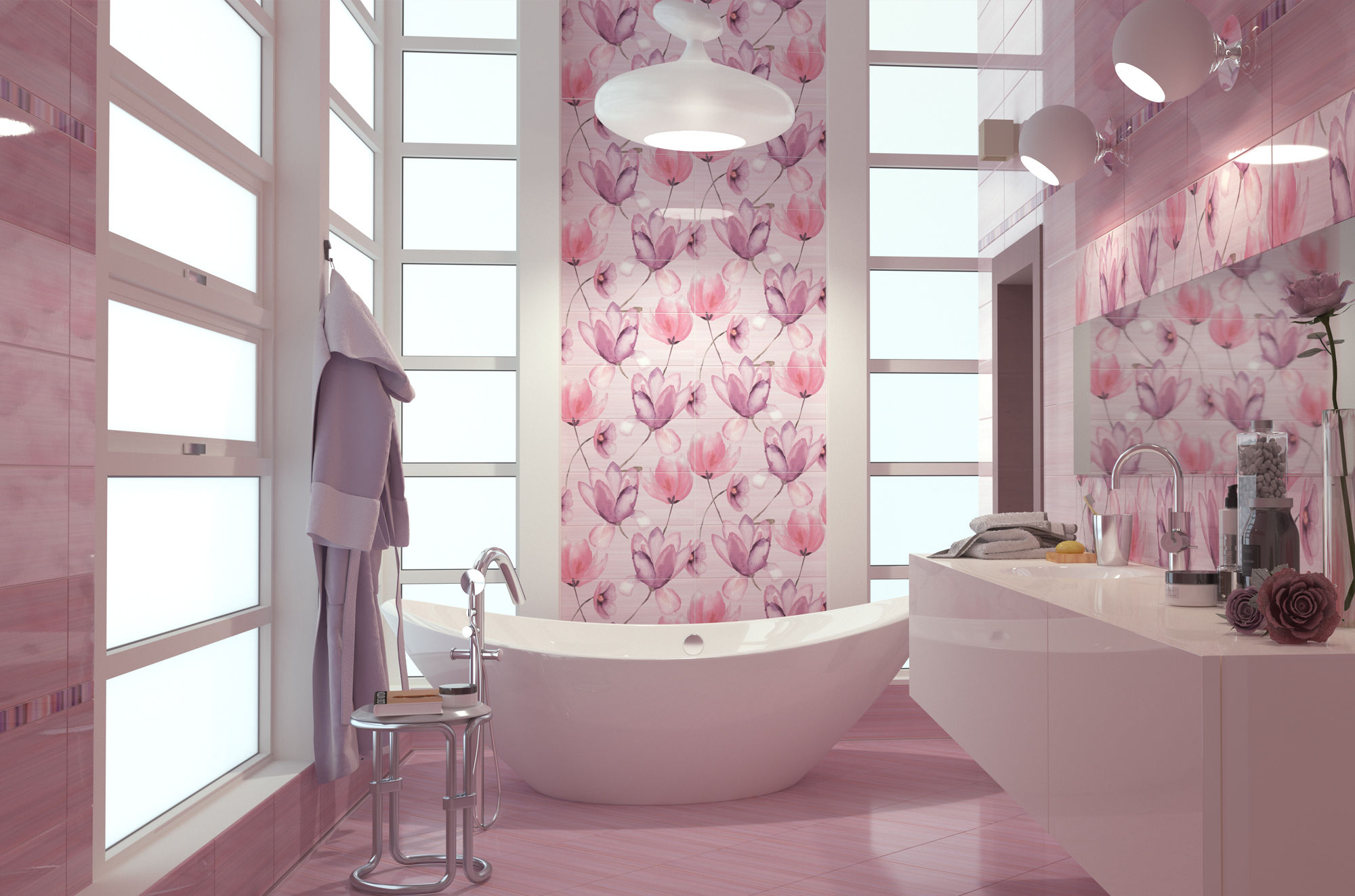 Панно Flora 600х500 (3х200х500) розовый