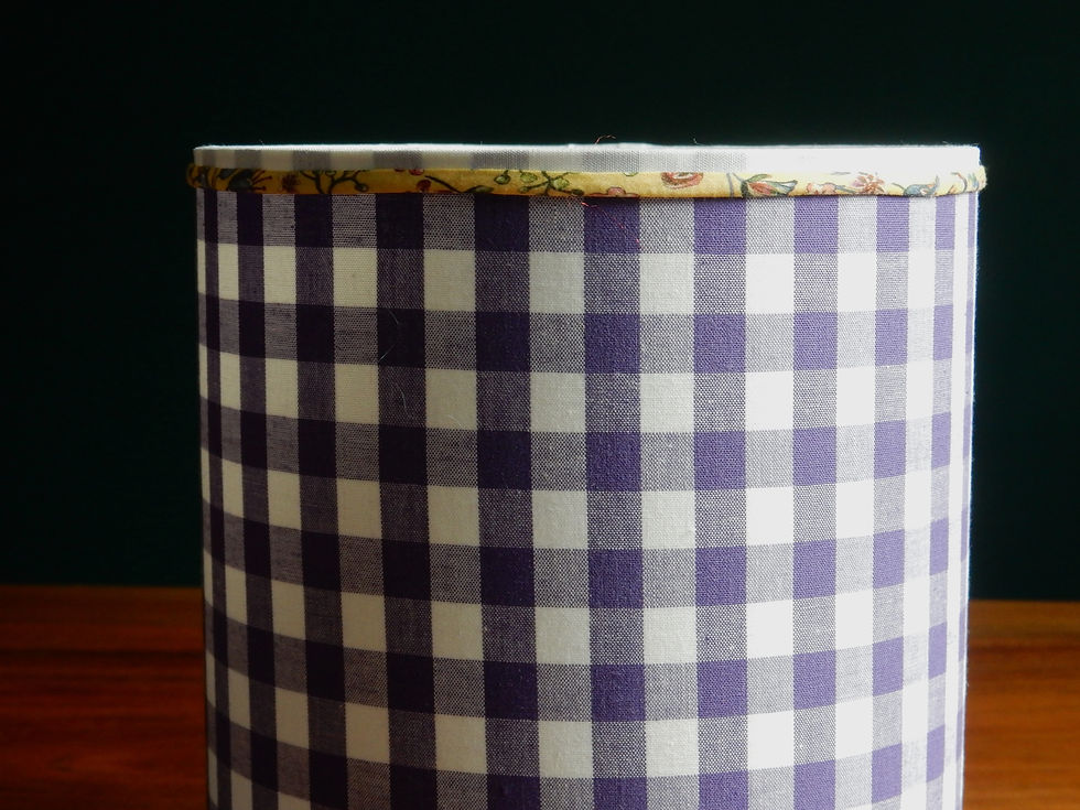 Miniature : Abat-jour cylindrique tissu vichy gros carreaux violets et liberty / Création fr