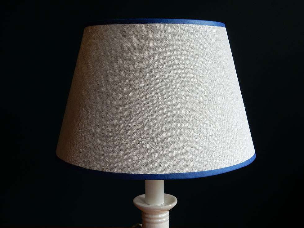 Miniature : Lampe chandelier en céramique et son abat-jour tissu torchon ancien en c