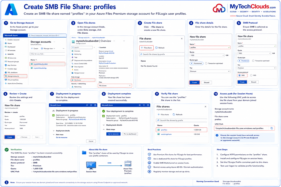 Deployment of Azure Files Private Endpoint for secure FSLogix Profile Container access from Azure Virtual Desktop Session Hosts.