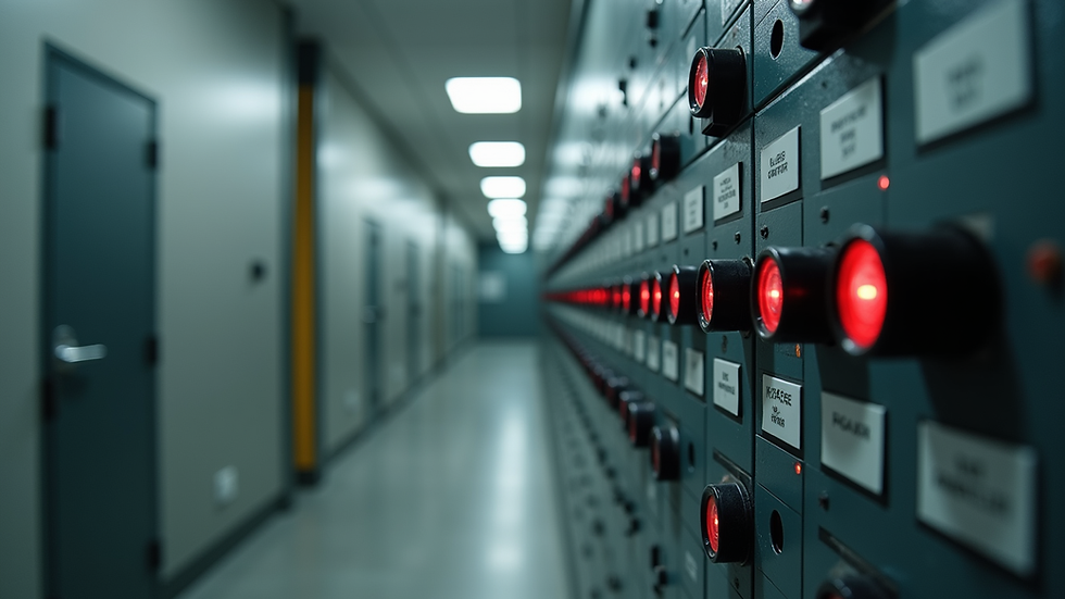 Eye-level view of electrical panel with circuit breakers in a residential building