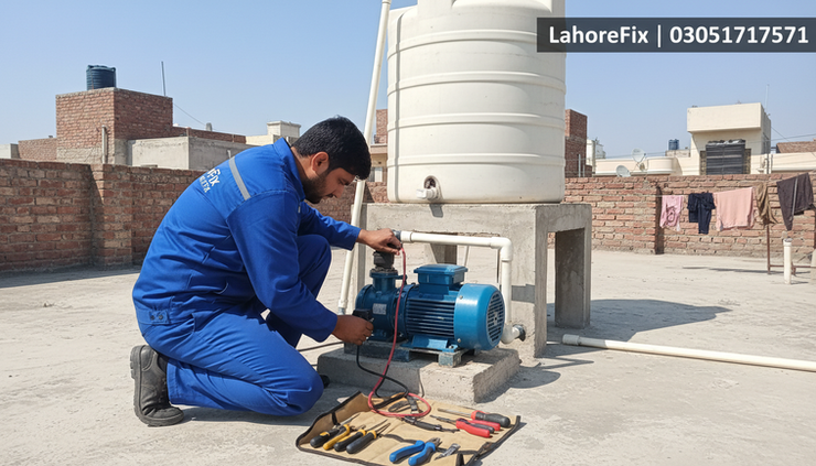 Eye-level view of water motor wiring service in Lahore by LahoreFix.