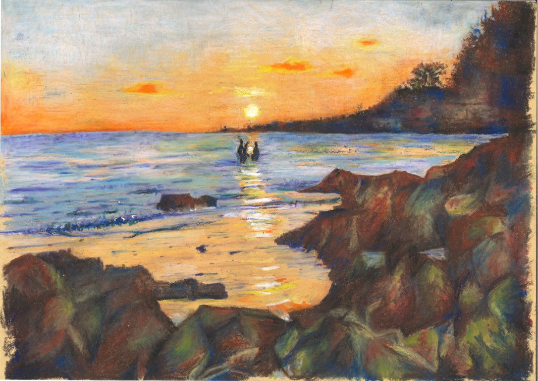 Morning Dip -Oil Pastel version. Prints.