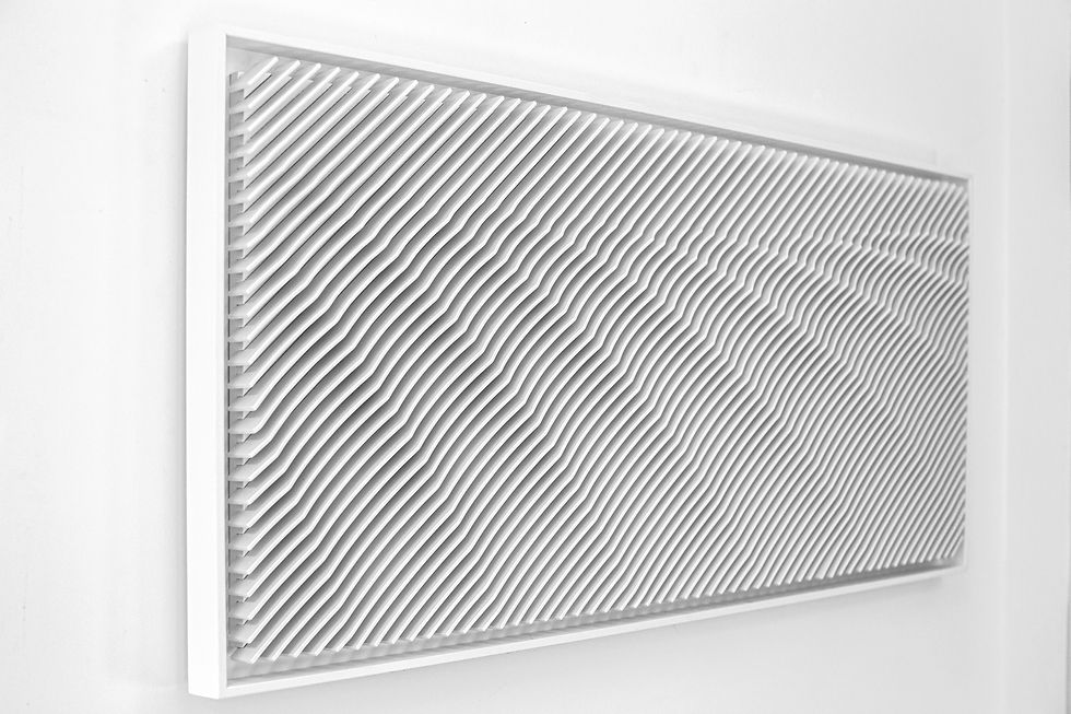 Refractus, 130 x 57 cm, hand painted HDF in white wooden frame