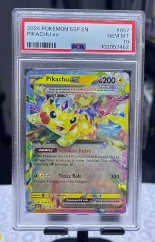 PIKACHU EX #057 PSA 10 2024 POKEMON SSP EN-SURGING SPARKS | Lee