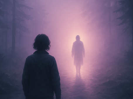 Ethereal figure walking on a misty path symbolizing a karmic teacher bond and the spiritual lessons these relationships bring.