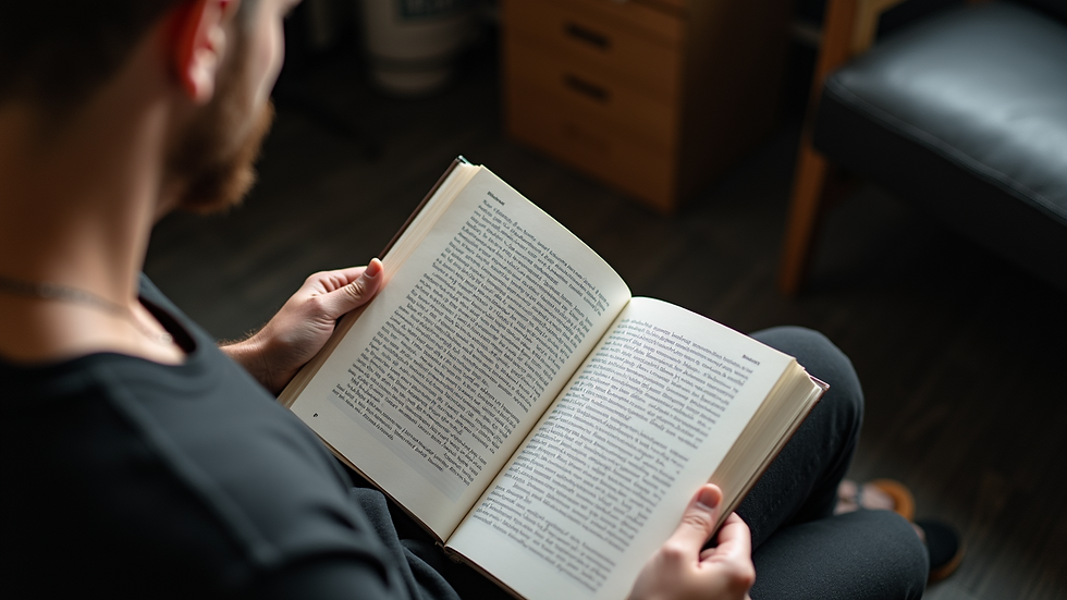 High angle view of a person reading a book about tattoo aftercare