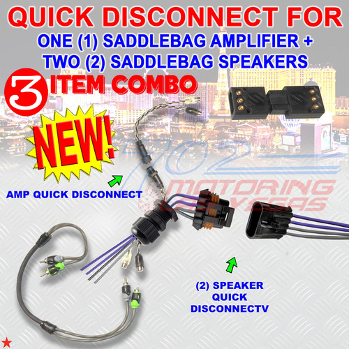 QUICK DISCONNECTS FOR (1) AMP + (2 PAIR) SPEAKERS + IN HARLEY SADDLE
