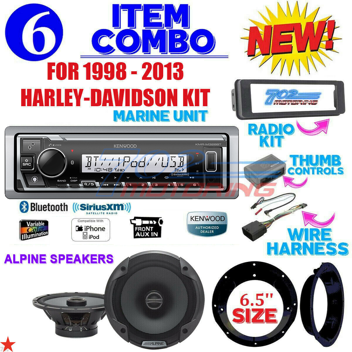 Audio Systems Parts & Accessories Marine Radio 982013 Harley FLHT Dash Kit 6.5" Kenwood