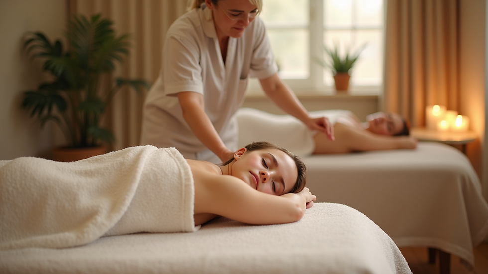 Close-up view of a serene massage studio environment, indicating relaxation and healing