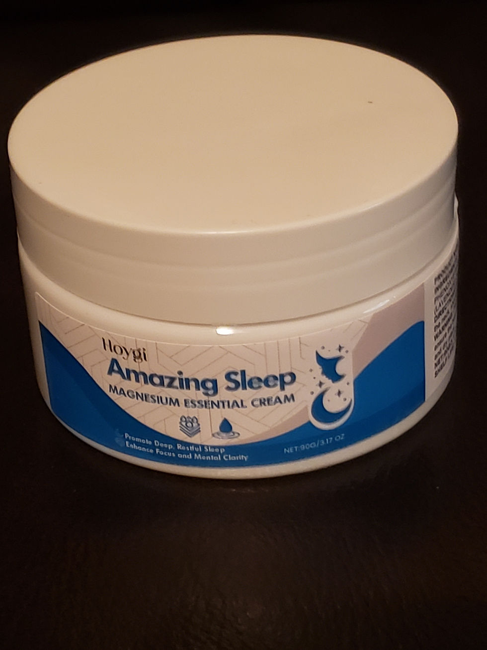 Magnesium Essential Cream for Amazing Sleep in White Container with Blue/White Label