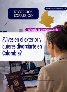 Persona viviendo en el exterior realizando un trámite de divorcio en Colombia mediante poder especial y representación legal ante notaría.