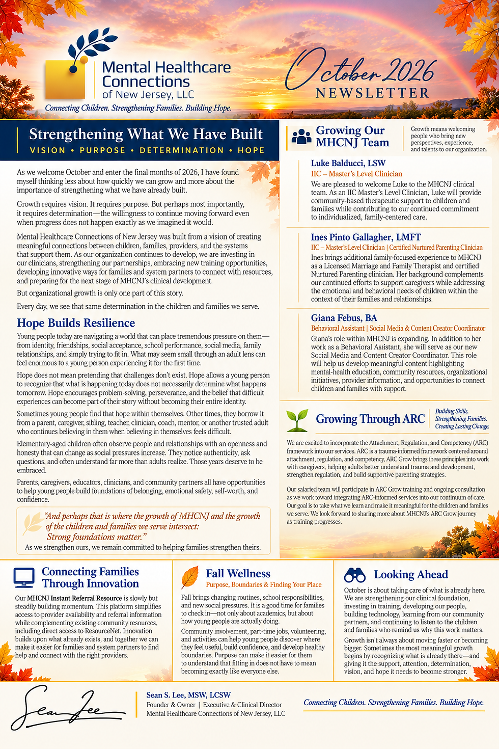 MHCNJ October Newsletter 2026: Strengthening What We Have Built
