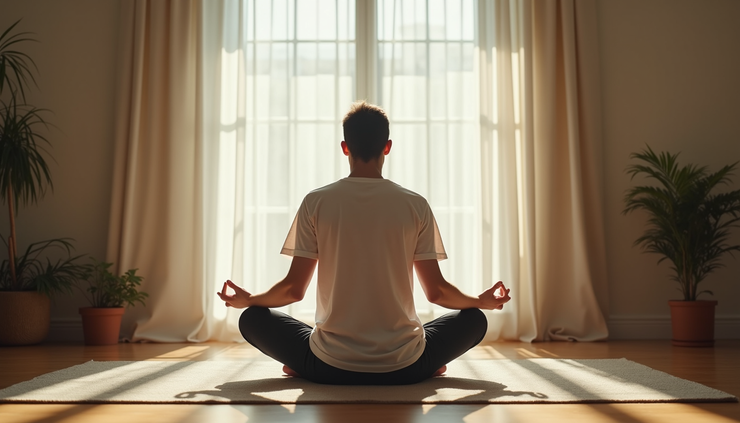 Vista a nivel de ojo de una persona meditando en un espacio tranquilo
