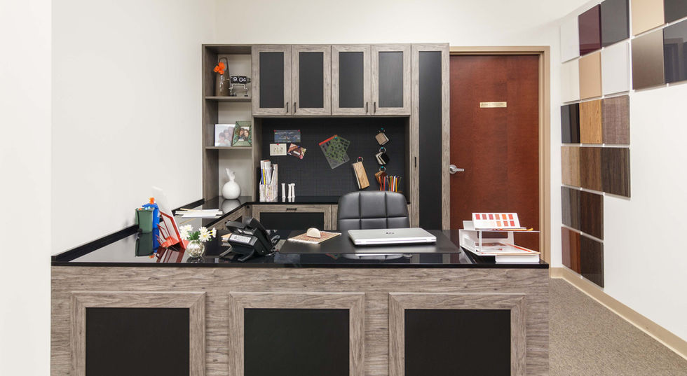custom office furniture with cork wall, cabinets, and drawers installed in Vienna, VA