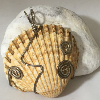 Cockle shell with silver wire wrapping