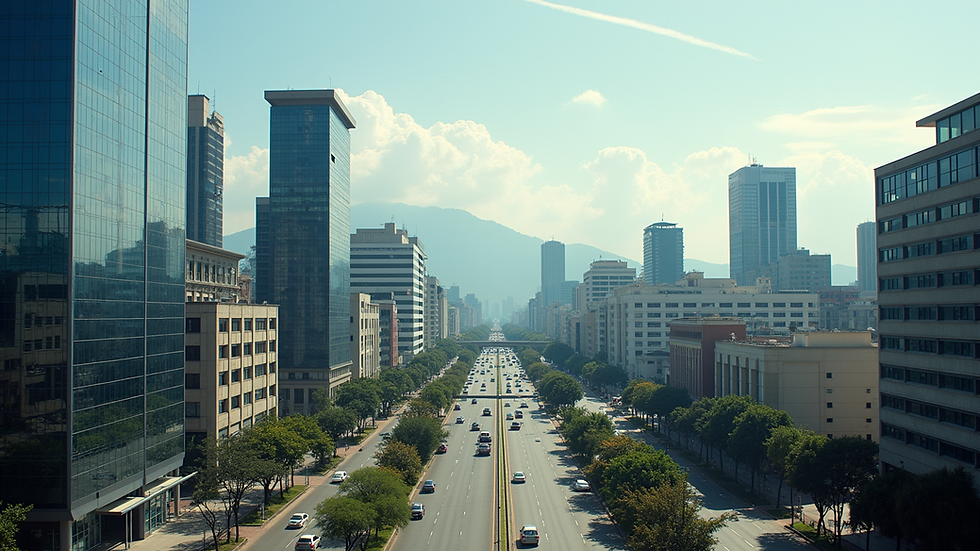 Vista panorámica de un centro de negocios moderno en Ciudad de Guatemala