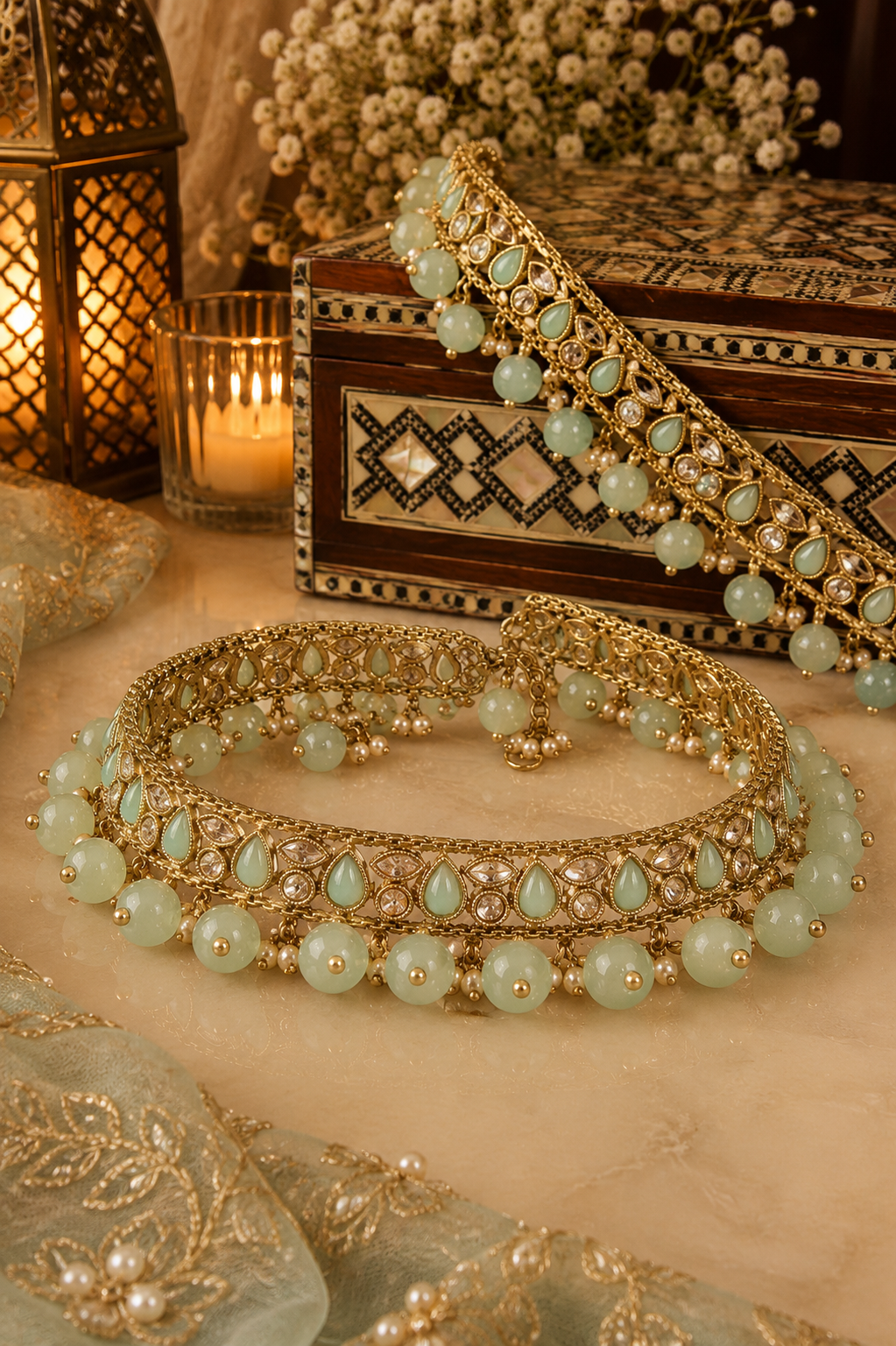 Jharokha Mahal Anklets - Panna Mist