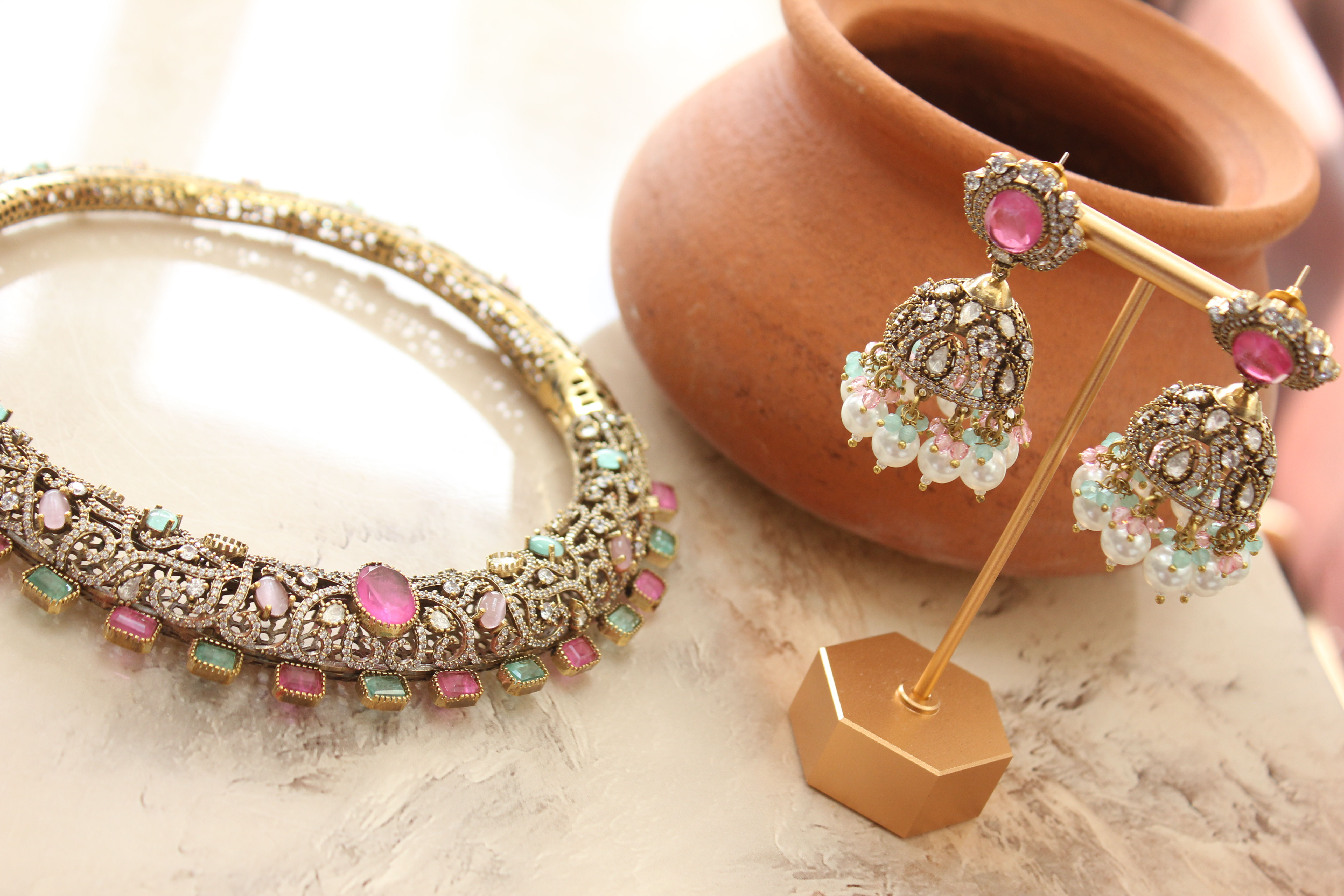 Mehr-e-Rani Necklace Set - Pistachio