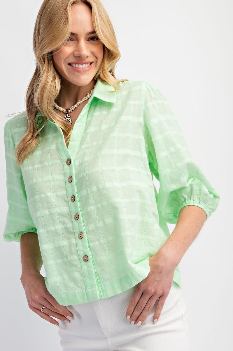 Lime Textured Voile Button Down Shirt