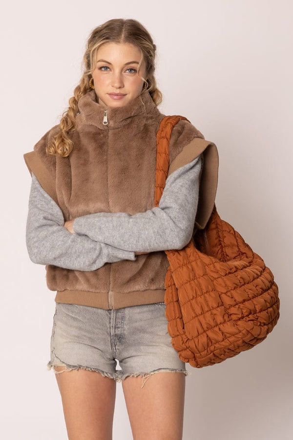 Camel Cora Quilted Puffer Tote