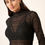 Thumbnail: Black Lace Fabric Mock Neck Long Sleeve Top