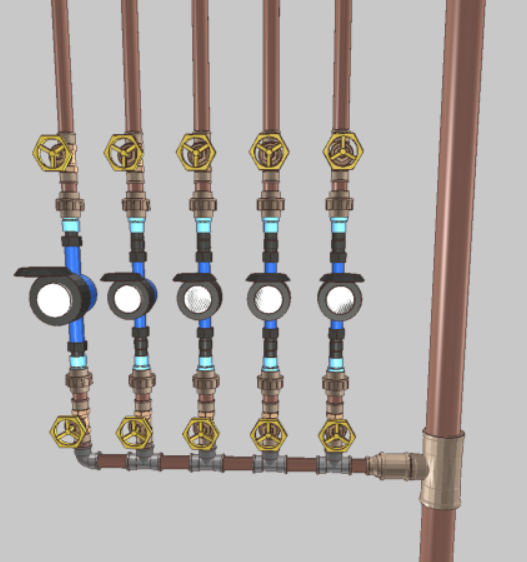 Detalhe de medição individualizada de água em edifício residencial multifamiliar
